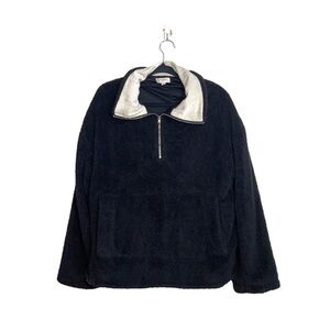 Umgee Black & Cream Corduroy Collar Pullover Oversized Sherpa Small Women’s